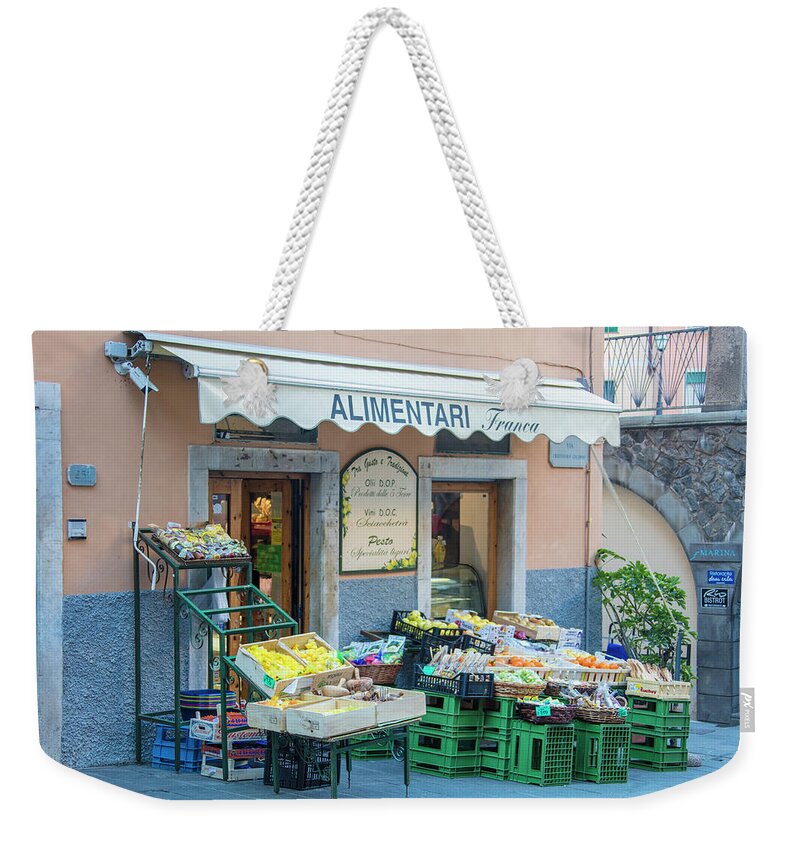 Canon Weekender Tote Bag featuring the photograph Riogmaggiore Fruit Stand by John McGraw