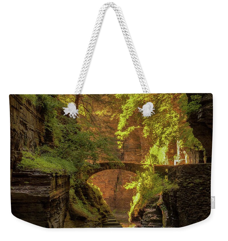Gorge Weekender Tote Bag featuring the photograph Rivendell Bridge by Rod Best