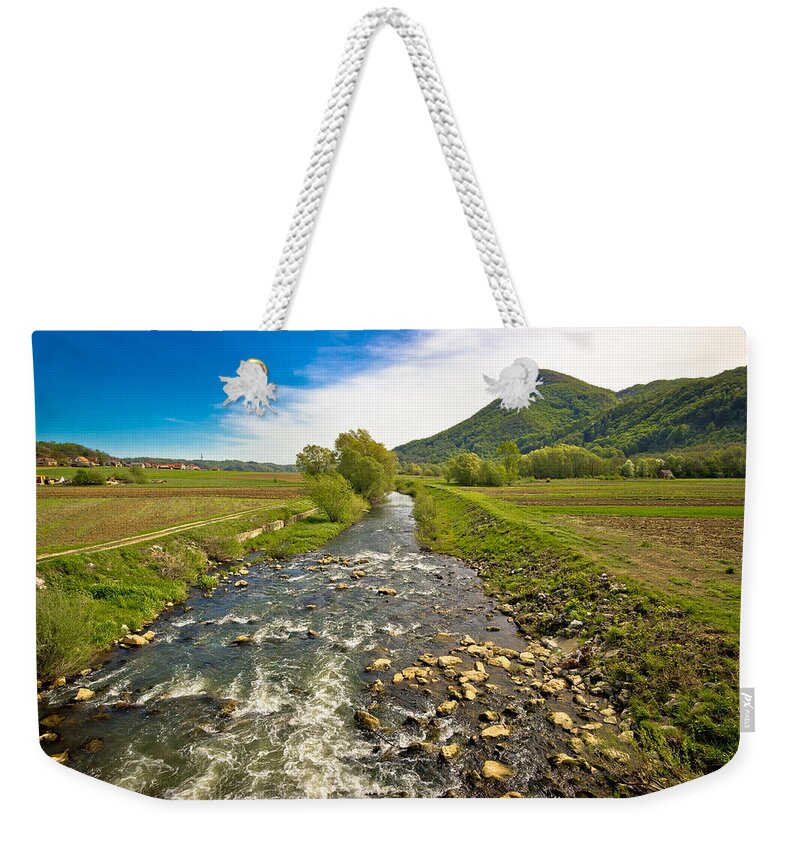 Zagorje Weekender Tote Bag featuring the photograph River Bednja in Zagorje valley by Brch Photography