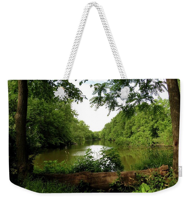  Weekender Tote Bag featuring the photograph River Bend Seating by Kimberly Mackowski