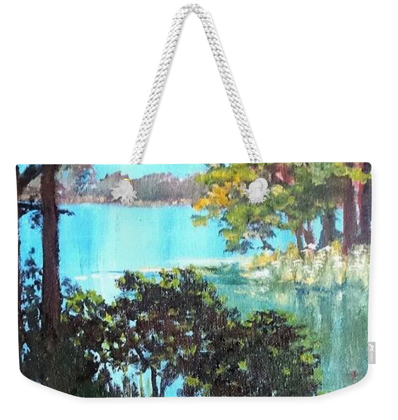 River Weekender Tote Bag featuring the painting River Light by Jim Phillips