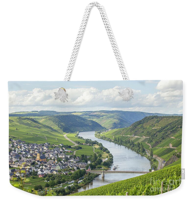 Beauty Weekender Tote Bag featuring the photograph River Mosel and vineyards by Patricia Hofmeester