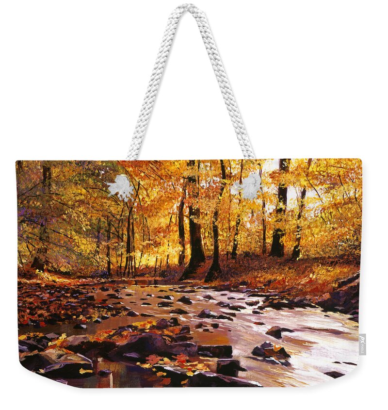 Autumn Weekender Tote Bag featuring the painting River of Gold by David Lloyd Glover