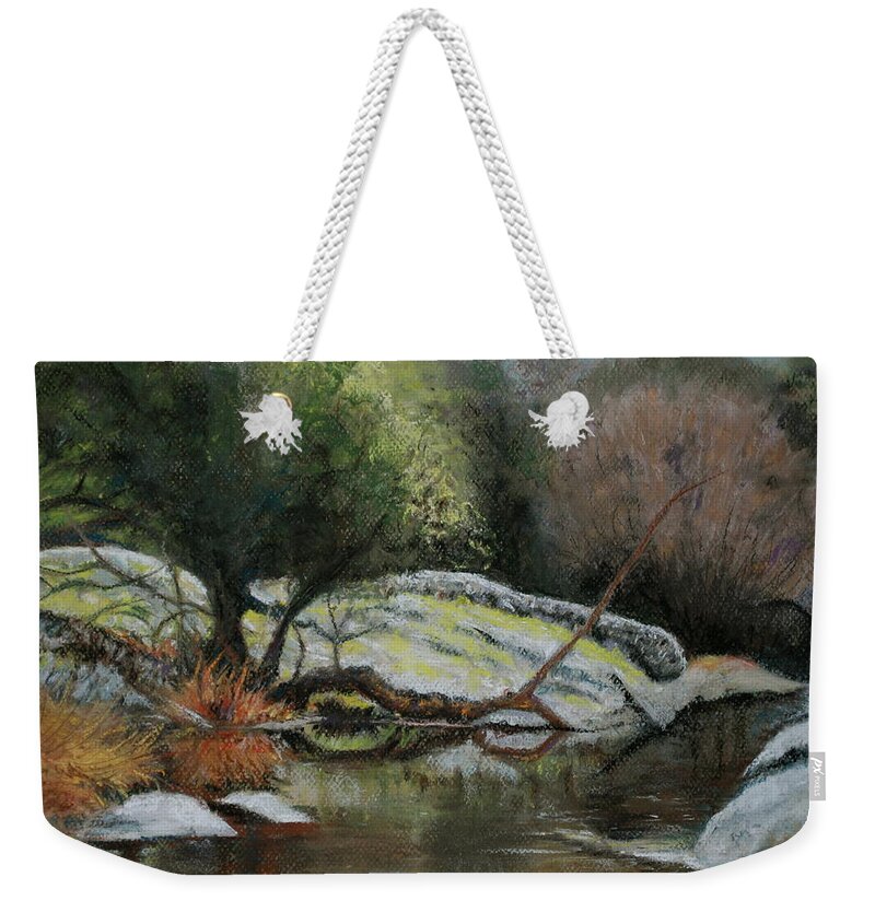 River Weekender Tote Bag featuring the pastel River Reflections by Sandra Lee Scott