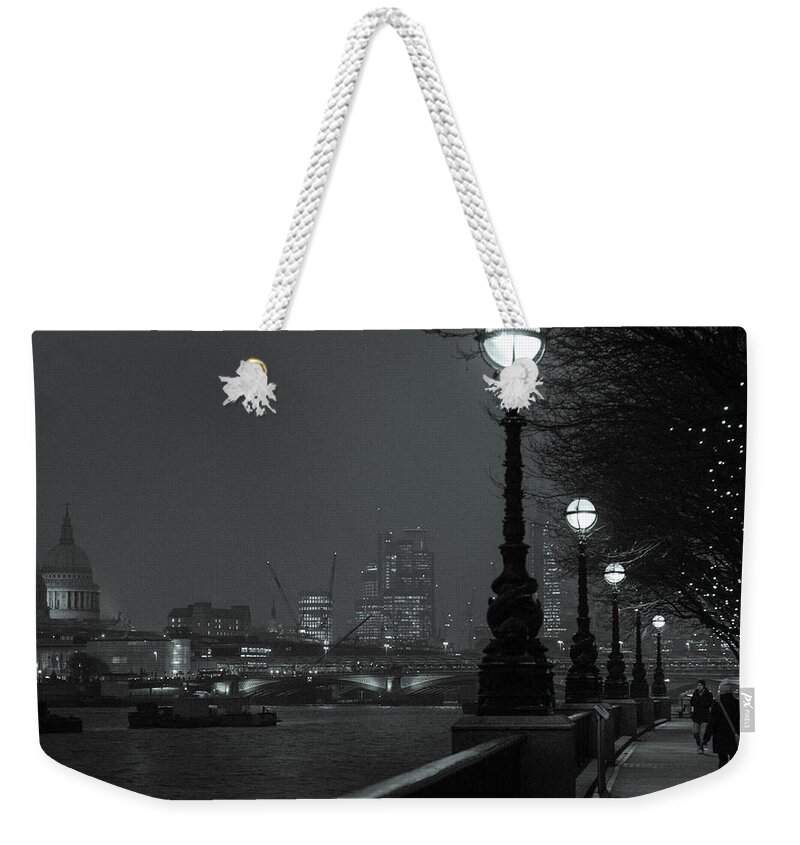 River Weekender Tote Bag featuring the photograph River Thames Embankment, London 2 by Perry Rodriguez