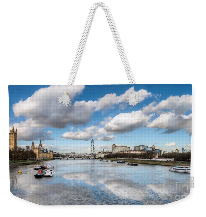 London Weekender Tote Bag featuring the photograph River Thames London by Adrian Evans