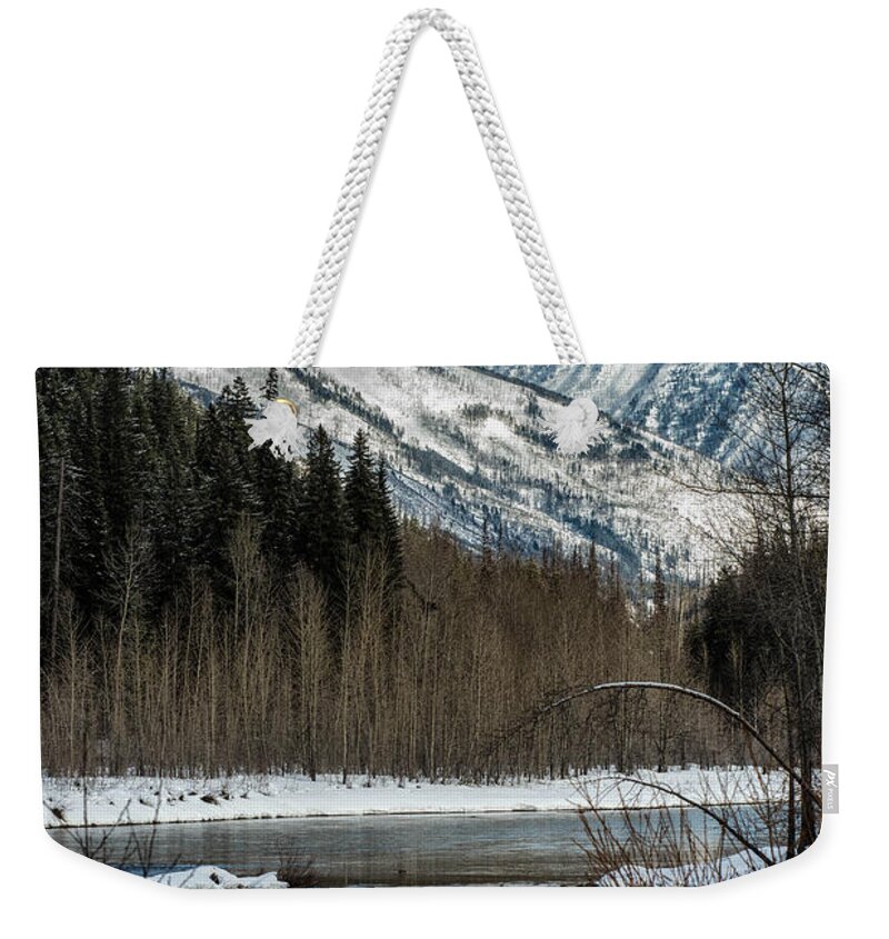 Mountains Weekender Tote Bag featuring the photograph River to Peaks Glacier National park by Greg Wyatt