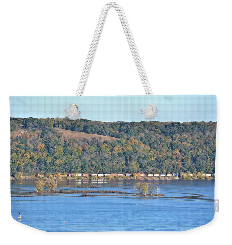 Autumn Weekender Tote Bag featuring the photograph River Train 2 by Bonfire Photography