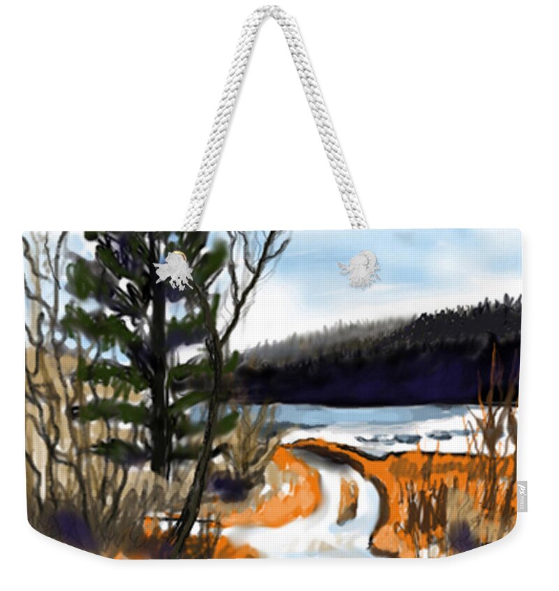 Digital Painting Weekender Tote Bag featuring the digital art River View by Ansgard Thomson