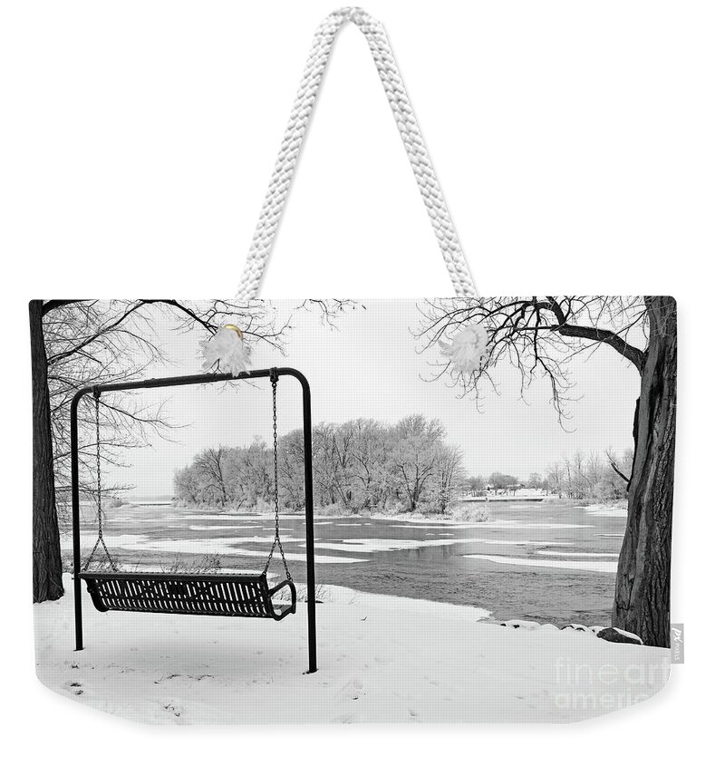 River View Weekender Tote Bag featuring the photograph River View in Winter 5303 by Jack Schultz