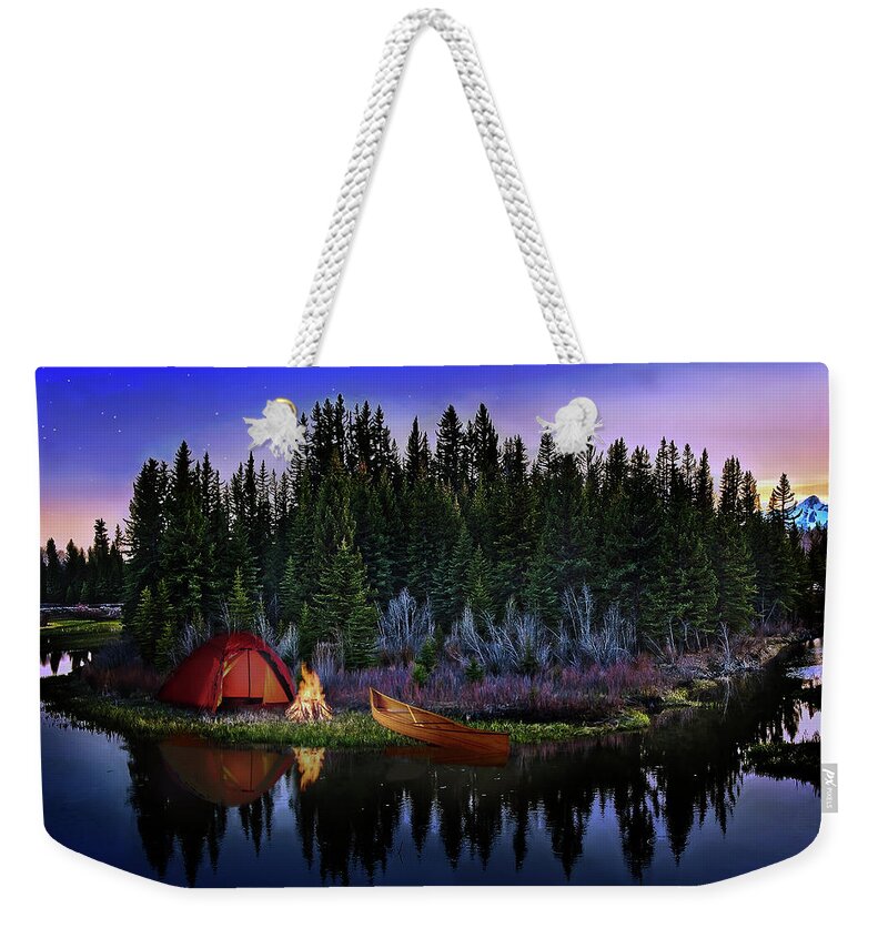Mountains Weekender Tote Bag featuring the digital art Riverbend by John Christopher