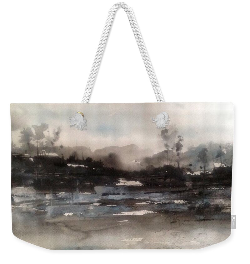 River Weekender Tote Bag featuring the painting Rivers of Light Series by Robin Miller-Bookhout