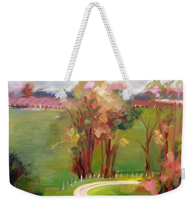  Weekender Tote Bag featuring the painting Road and Vineyard by Kim PARDON