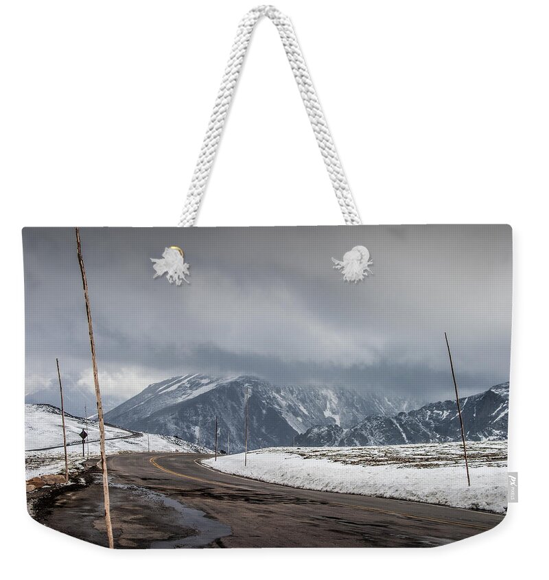 Nature Weekender Tote Bag featuring the photograph Road Way over the Mountains in Rocky Mountain National Park by Randall Nyhof