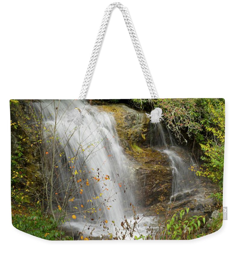 Waterfall Weekender Tote Bag featuring the photograph Roadside Waterfall in North Carolina by Mike McGlothlen