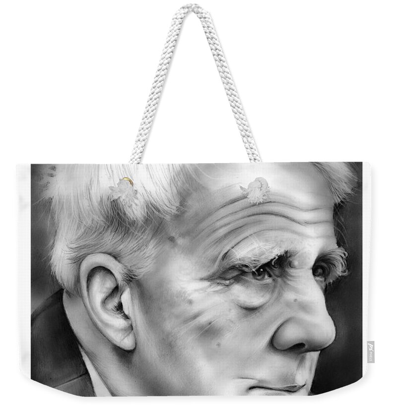 Robert Frost Weekender Tote Bag featuring the drawing Robert Frost by Greg Joens