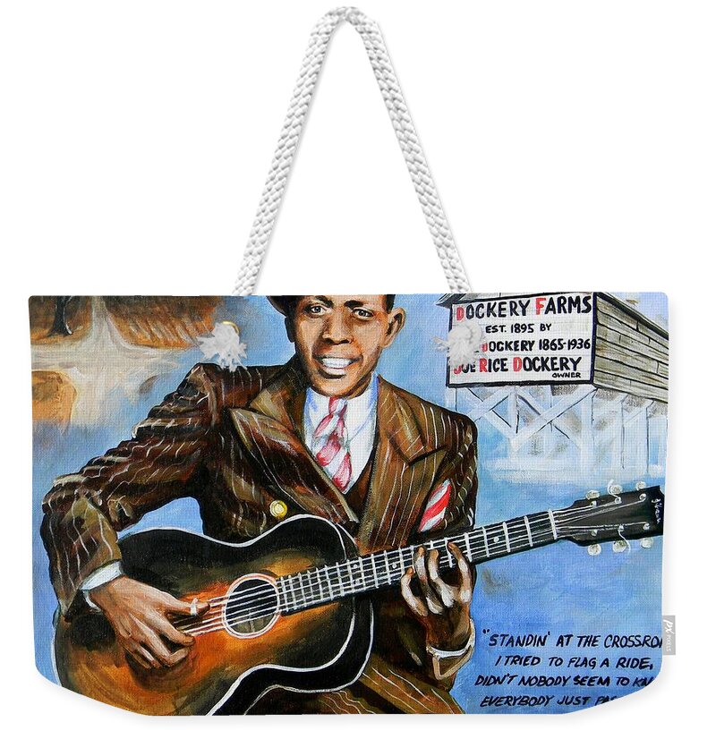 Robert Johnson Weekender Tote Bag featuring the painting Robert Johnson Mississippi Delta Blues by Karl Wagner