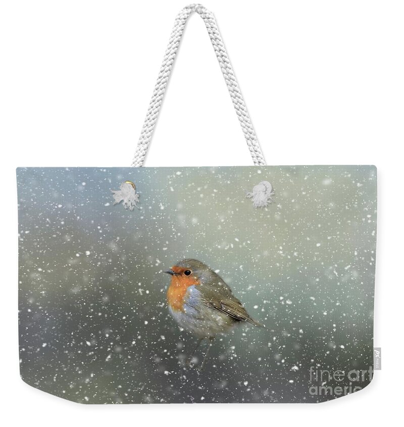 Robin Weekender Tote Bag featuring the photograph Robin in Winter by Eva Lechner