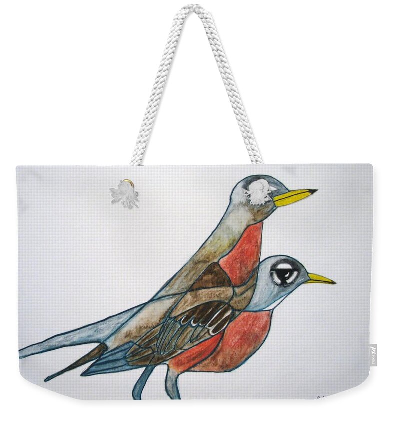  Weekender Tote Bag featuring the painting Robins Partner by Patricia Arroyo