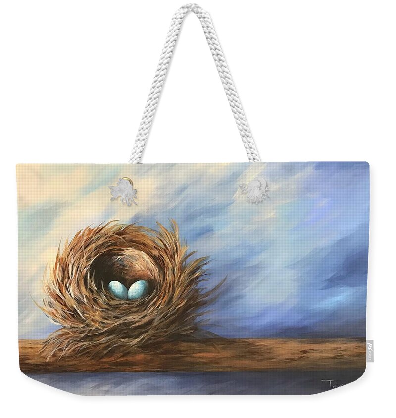 Nest Weekender Tote Bag featuring the painting Robin's Two Eggs by Torrie Smiley