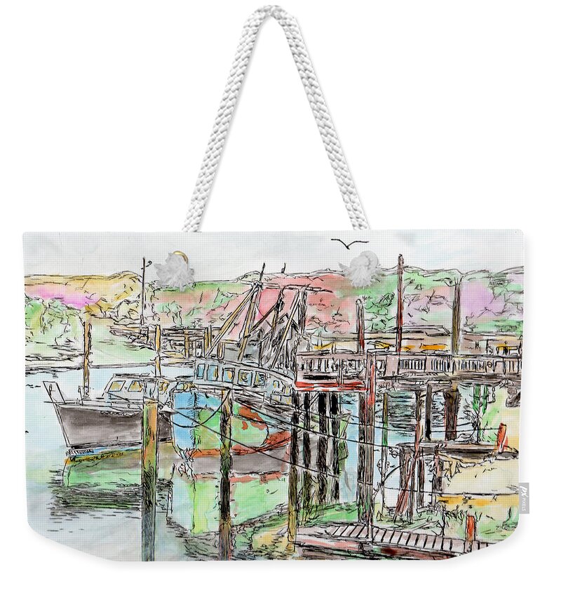 Rock Weekender Tote Bag featuring the drawing Rock Harbor, Cape Cod, Massachusetts by Michele A Loftus
