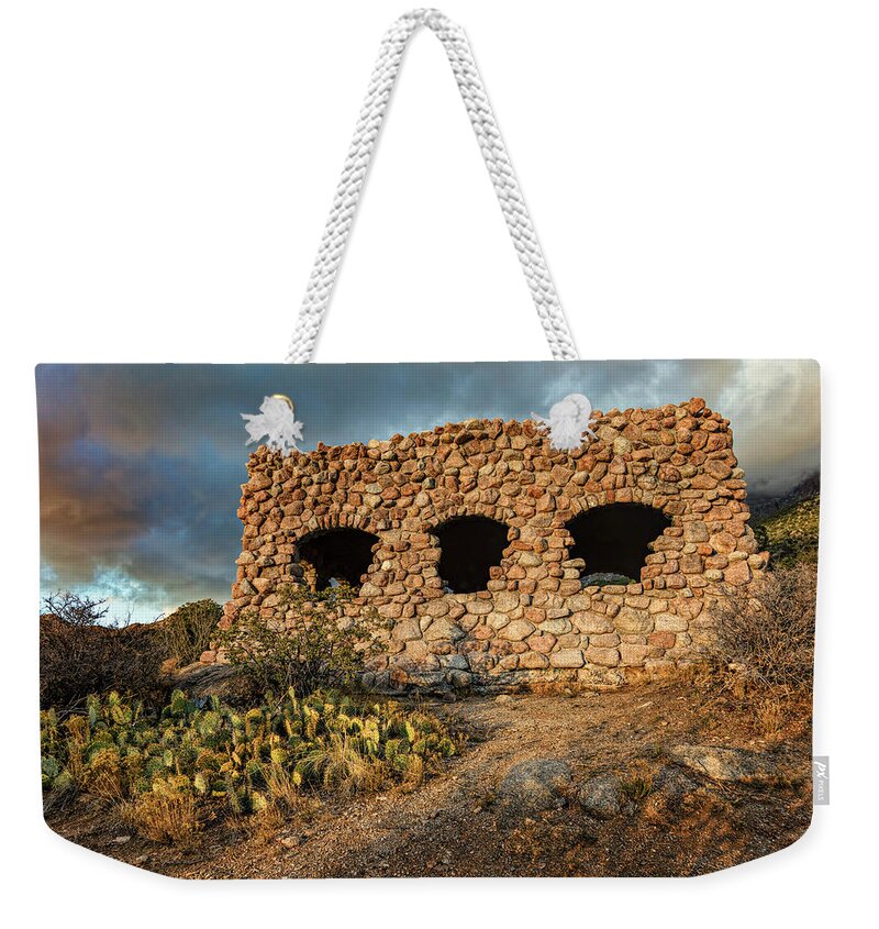 Landscape Weekender Tote Bag featuring the photograph Rock House at Sunset by Michael McKenney