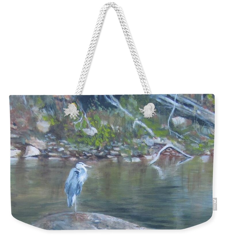 Blue Heron Weekender Tote Bag featuring the painting Rock Star by Paula Pagliughi