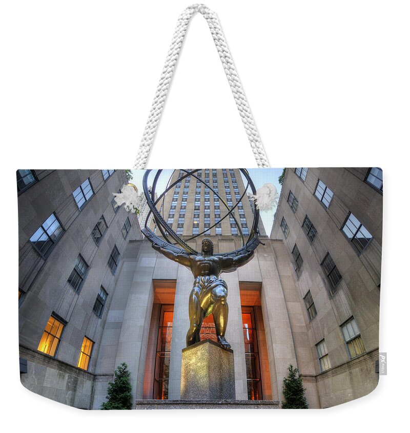 Art Weekender Tote Bag featuring the photograph Rockefeller Centre Atlas - NYC - Vertorama by Yhun Suarez