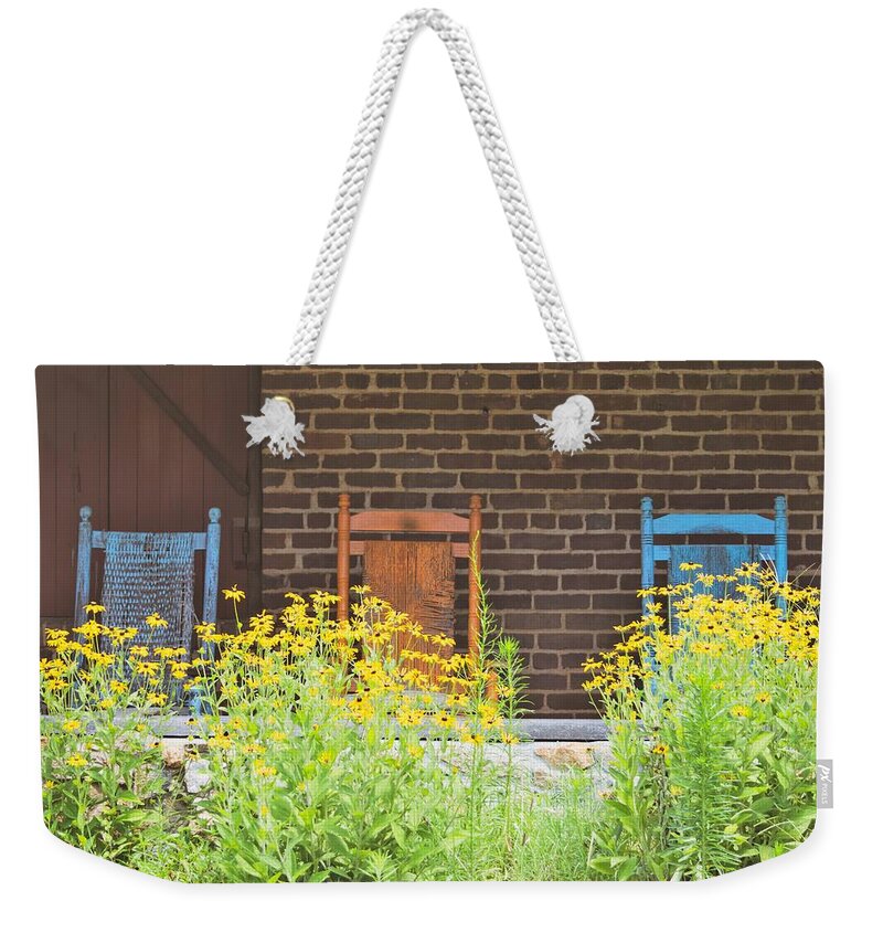 Rocking Chairs Weekender Tote Bag featuring the photograph Rockers and Wildflowers by Mary Ann Artz