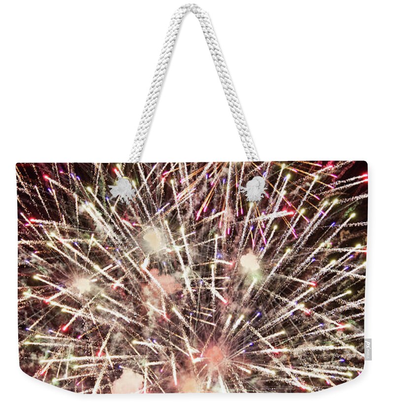 Fireworks Weekender Tote Bag featuring the photograph Rockets Bursting by Karol Livote
