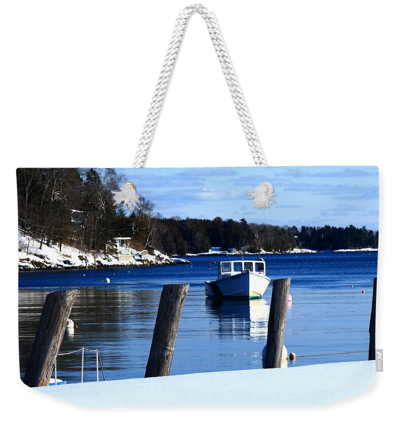 Seascape Weekender Tote Bag featuring the photograph Rockport Blue by Doug Mills