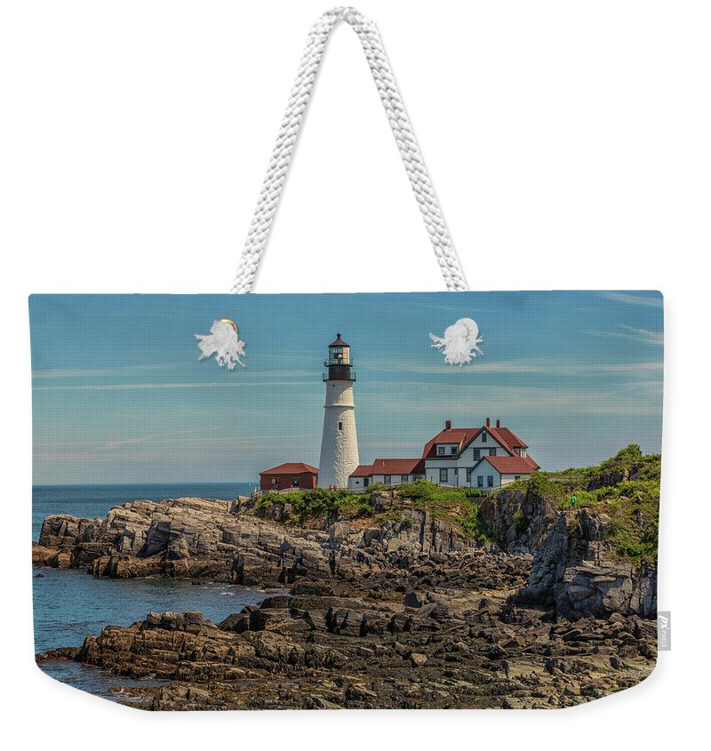 Rocky Coast At Portland Head Light Weekender Tote Bag featuring the photograph Rocky Coast at Portland Head Light by Brian MacLean