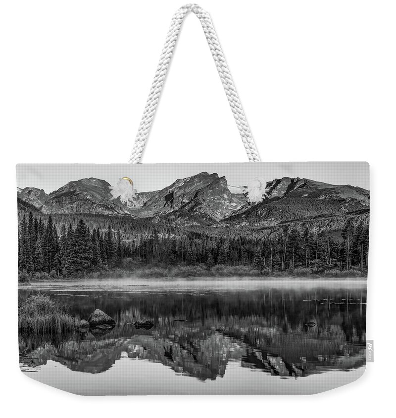 America Weekender Tote Bag featuring the photograph Rocky Mountain Park Mountain Landscape - Monochrome Reflections by Gregory Ballos