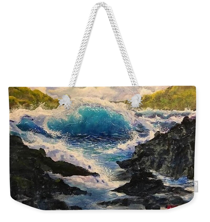 Painting Weekender Tote Bag featuring the painting Rocky Sea by Esperanza Creeger