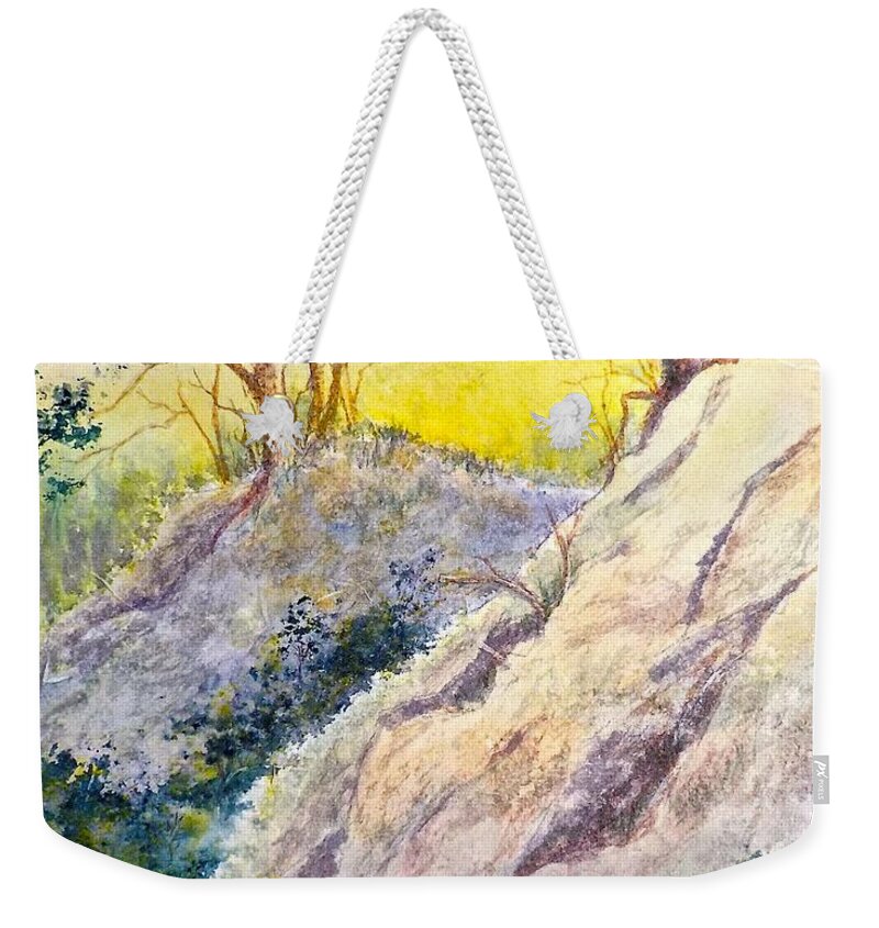 Watercolor Weekender Tote Bag featuring the painting Rocky Slope by Carolyn Rosenberger