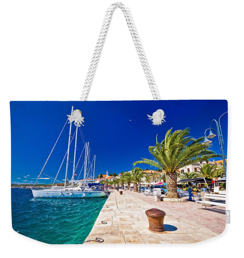 Rogoznica Weekender Tote Bag featuring the photograph Rogoznica sailing destination in Dalmatia waterfront view by Brch Photography