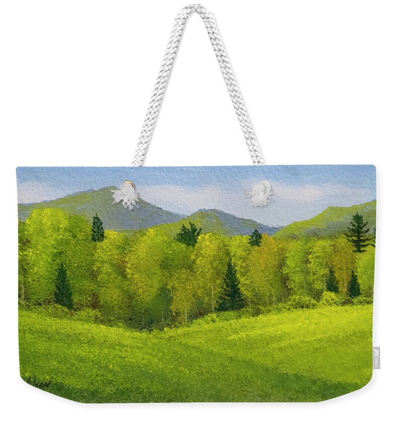 Trees Weekender Tote Bag featuring the painting Rolling Spring Pastures by Frank Wilson