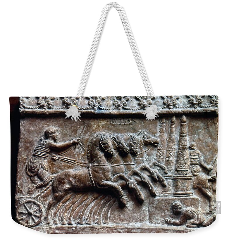2nd Century Weekender Tote Bag featuring the photograph Roman Relief: Chariot Race by Granger