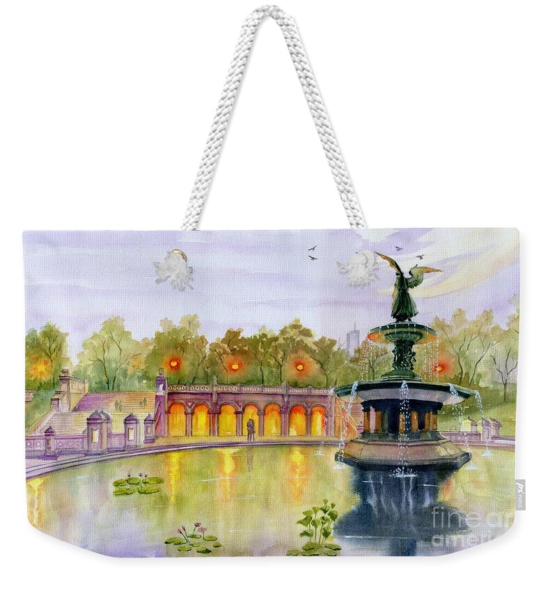 Central Park Weekender Tote Bag featuring the painting Romance at Central Park NYC by Melly Terpening