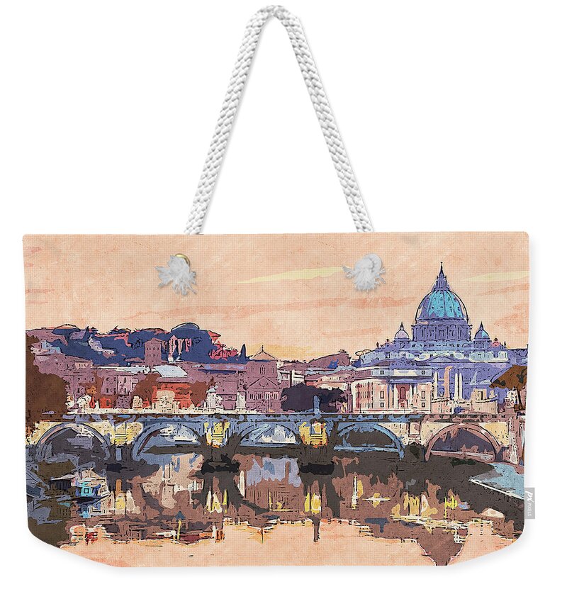 Rome Cityscape Weekender Tote Bag featuring the painting Rome and the Vatican City - 05 by AM FineArtPrints