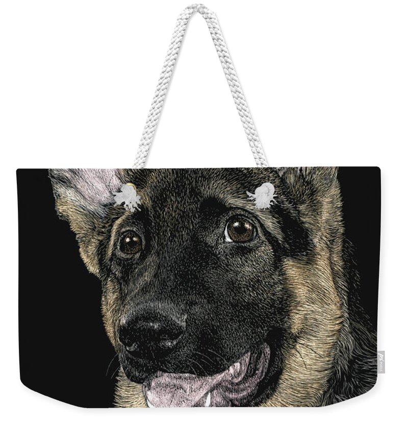 Dog Weekender Tote Bag featuring the drawing Rommel by Ann Ranlett
