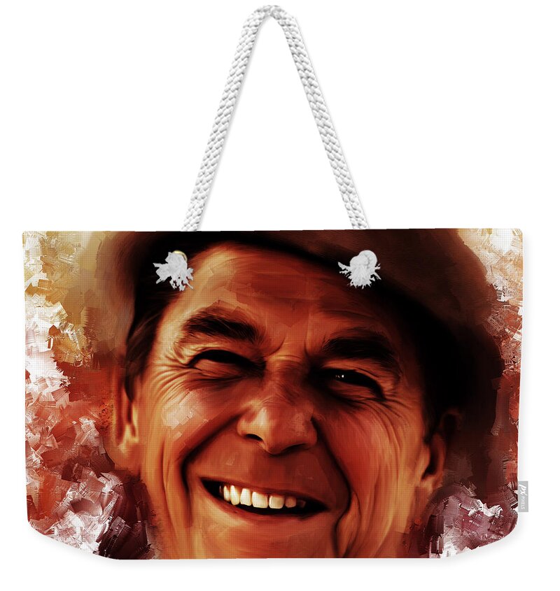 Canvas Print Weekender Tote Bag featuring the painting Ronald Reagan by Gull G