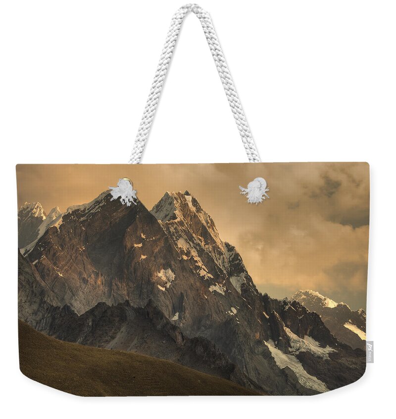 00498195 Weekender Tote Bag featuring the photograph Rondoy Peak 5870m At Sunset by Colin Monteath
