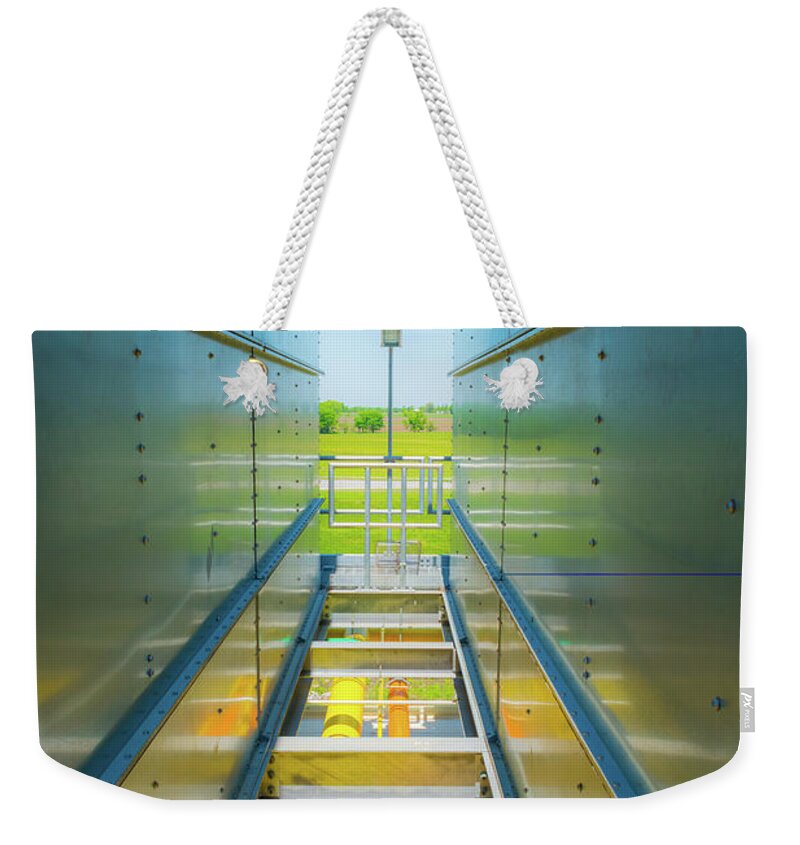 Industrial Weekender Tote Bag featuring the photograph Rooftop Piping by Pamela Williams