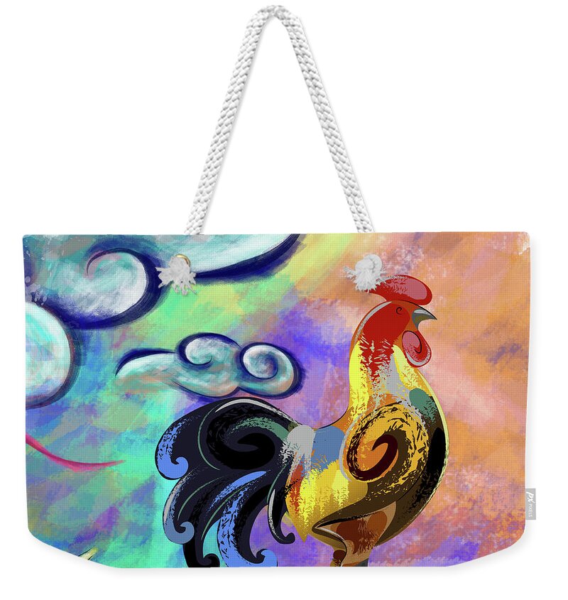 Sun Weekender Tote Bag featuring the digital art Rooster At The Outpost by Peter Awax