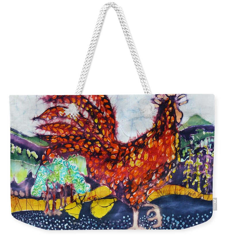 Farm Weekender Tote Bag featuring the tapestry - textile Rooster in the Morning by Carol Law Conklin