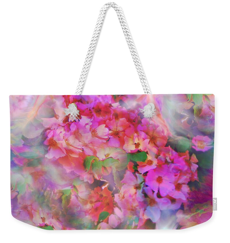Rose Weekender Tote Bag featuring the painting Rose Devas by Glenyss Bourne