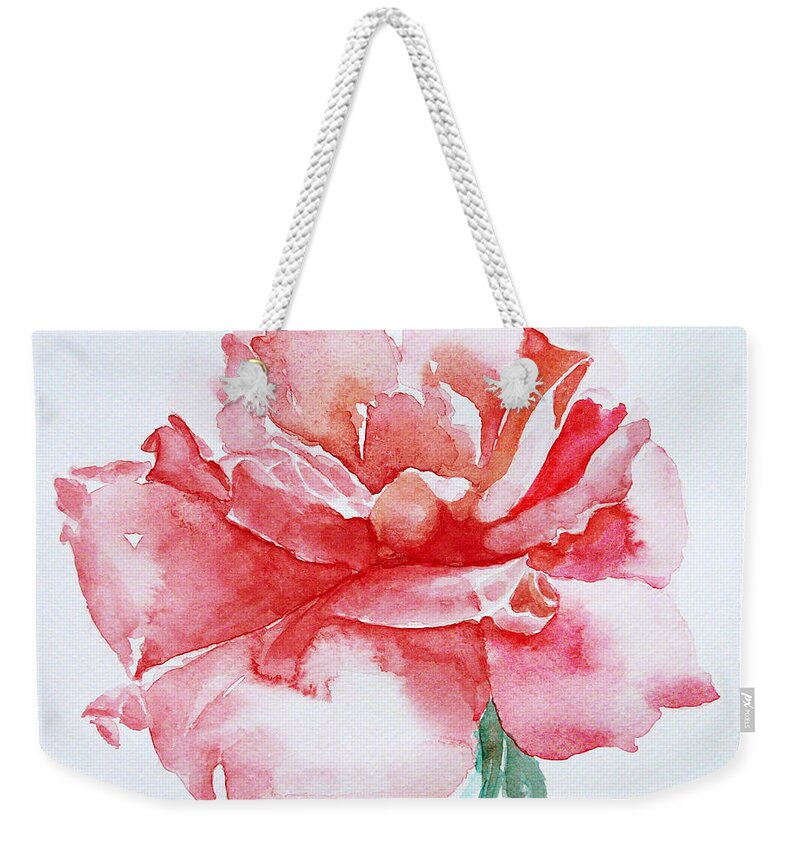Flower Weekender Tote Bag featuring the painting Rose pink by Jasna Dragun