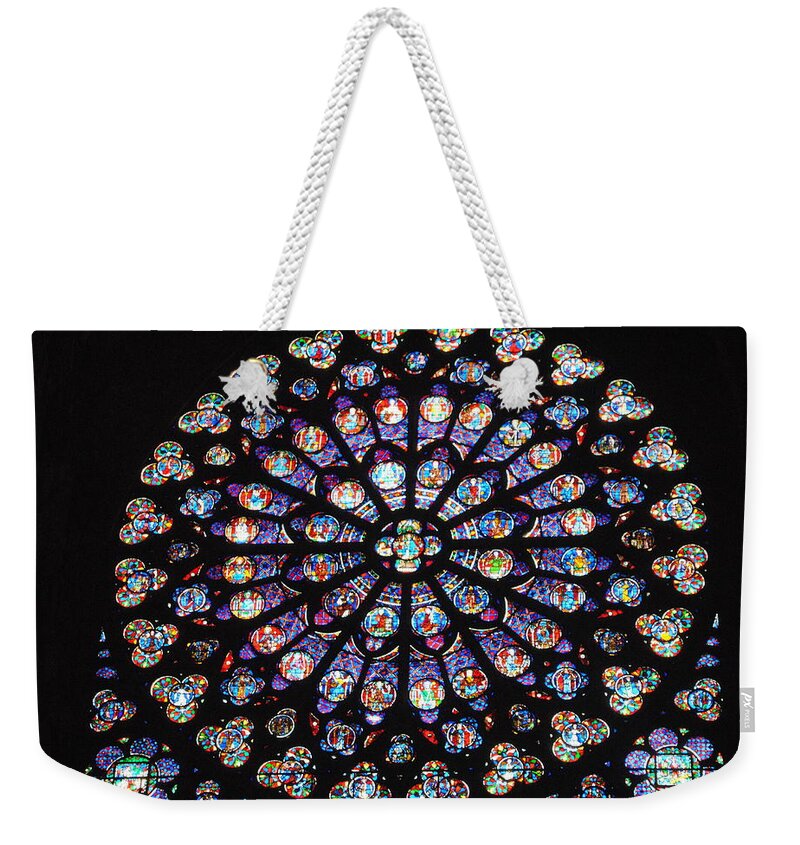 Rose Window Weekender Tote Bag featuring the photograph Rose Window of Notre Dame Paris by Jacqueline M Lewis