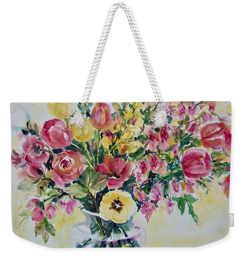 Flowers Weekender Tote Bag featuring the painting Roses and Tulips by Ingrid Dohm